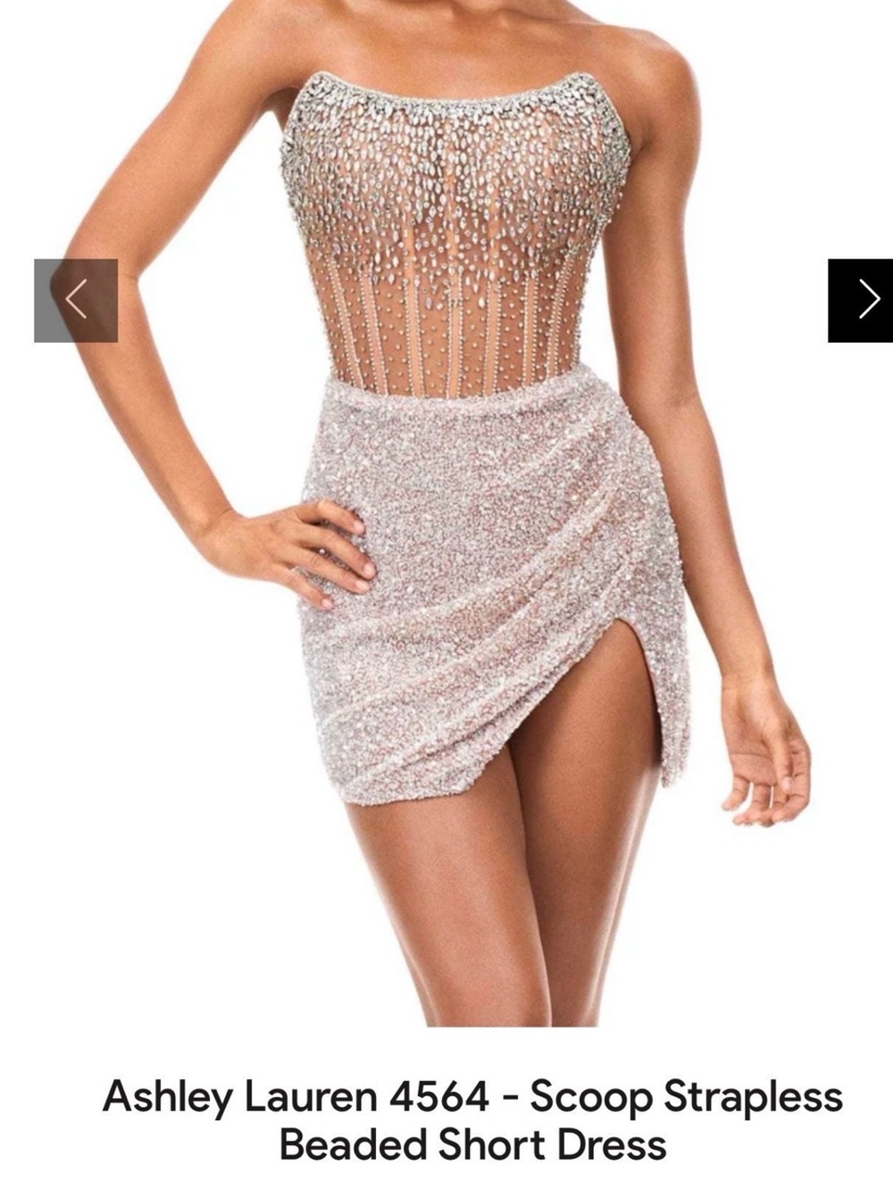 Ashley Lauren Strapless Beaded Mini Dress in Blush
